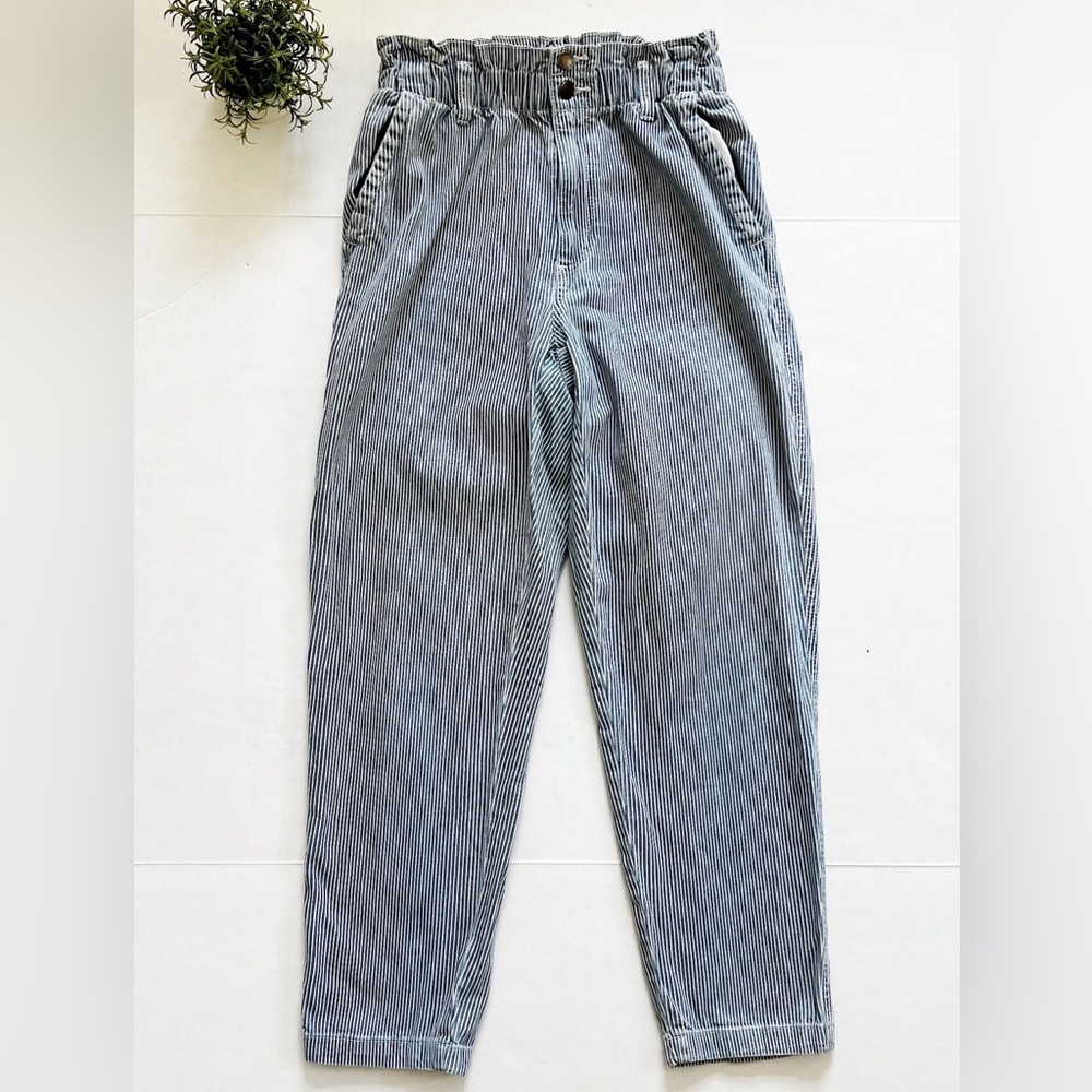 Universal Thread Blue & White Stripe Paper Bag Waist High Rise Trouser Pants